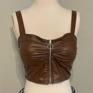 JULIA By Love J Brown Pleather Crop Tank ~ Large